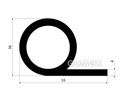 Gumový profil tvaru "P" s dutinkou, 55x36/4mm, dľžka 2100mm, 60°ShA, NBR, -40°C/+70°C, čierny